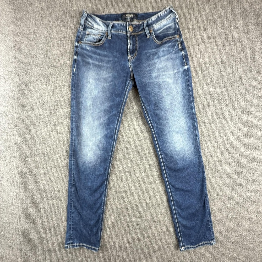 Silver Jeans Co Sam Boyfriend Jeans Womens 27x27 Blue Distressed Stretch Denim